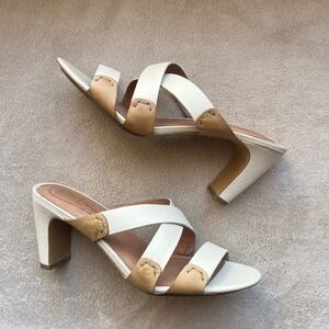 Corso Como Women 9 Cream Tan Leather Block Heel Mule Slide Sandals Brazil Resort